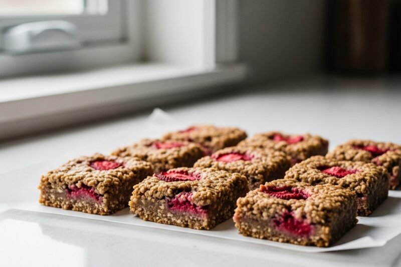High-Protein Almond Butter and Strawberry Oatmeal Bars for Balanced Snacking