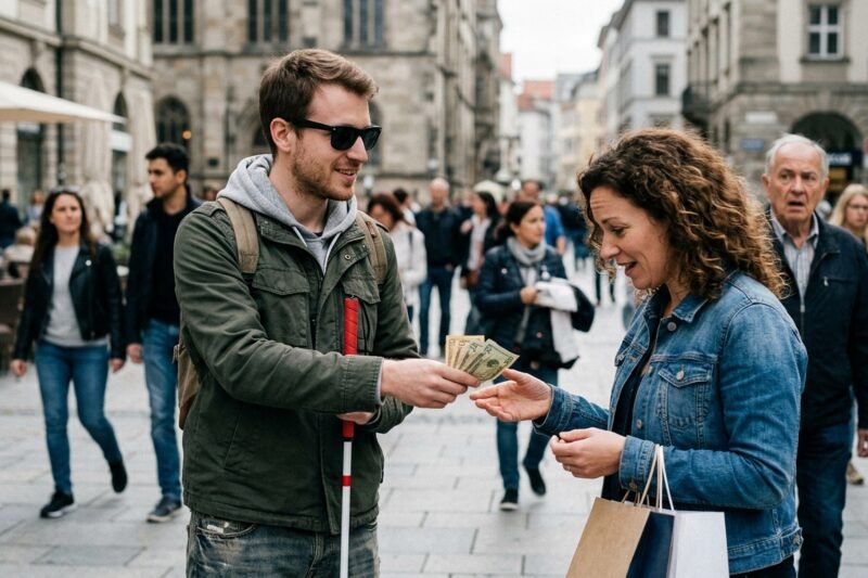 A Man Pretended to Be Blind and Handed Strangers a $50 Bill