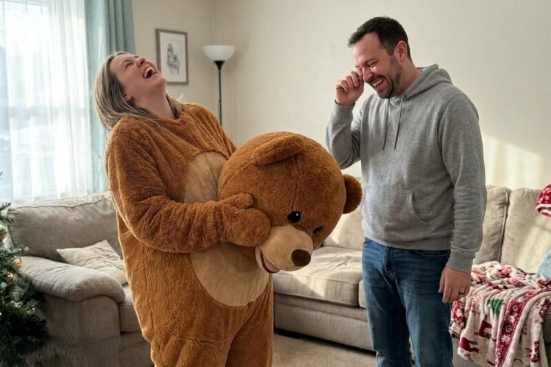 She Hide Inside a Giant Teddy Bear, and Her Husband’s Reaction Was Priceless